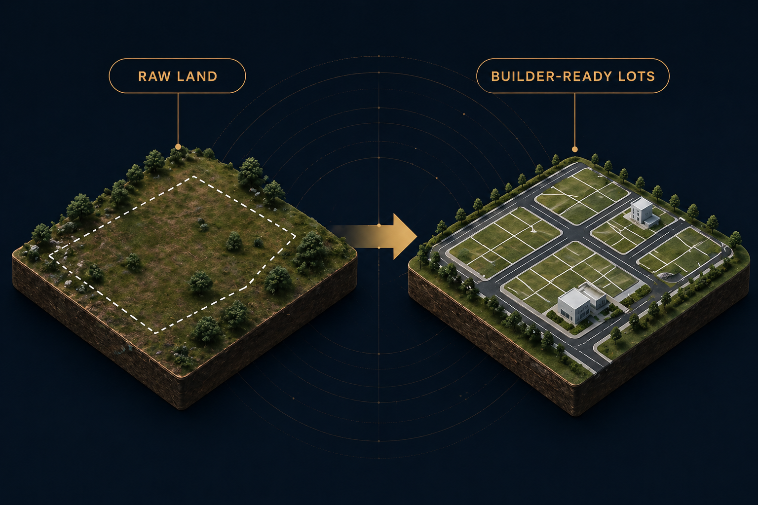 Raw land transforming into builder-ready lots.